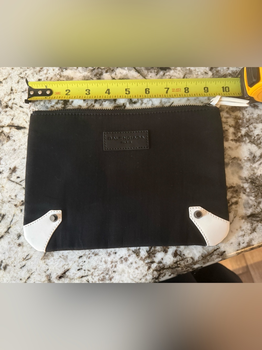 Balenciaga Black Canvas Zip Pouch with White Corner Tabs